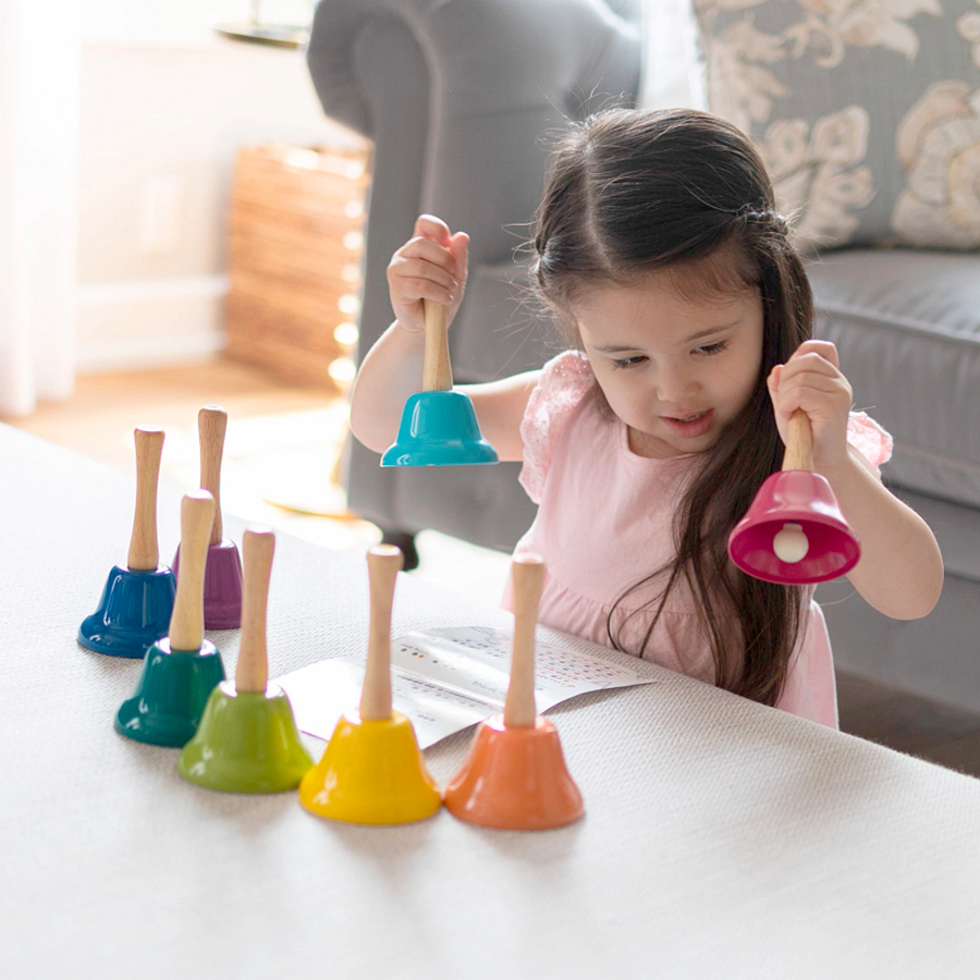 Rainbow Music Hand Bells with Wood handles