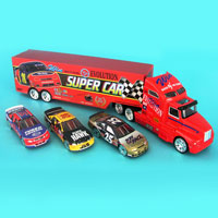 Racing Team with Trailer and 3 Race Cars