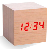 Alarm Clock Wood Cube - Natural