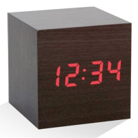 Alarm Clock Wood Cube - Dark
