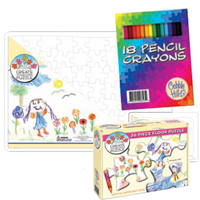 2 Puzzles with 18 Pencil Crayons