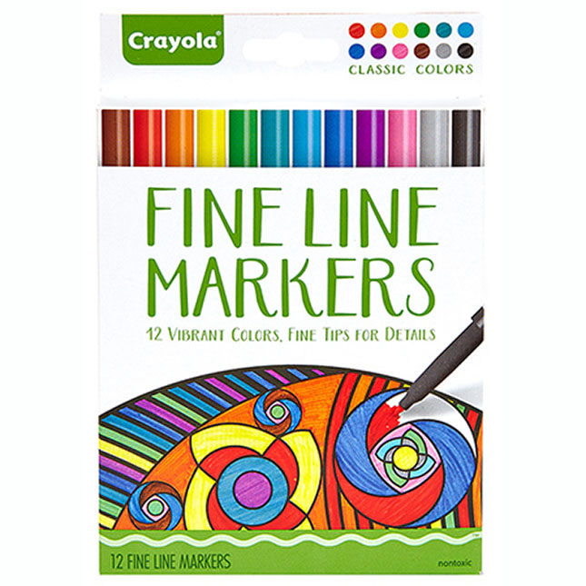 Crayola® Classic Colours Markers - Fine tip,12 Colours 561449