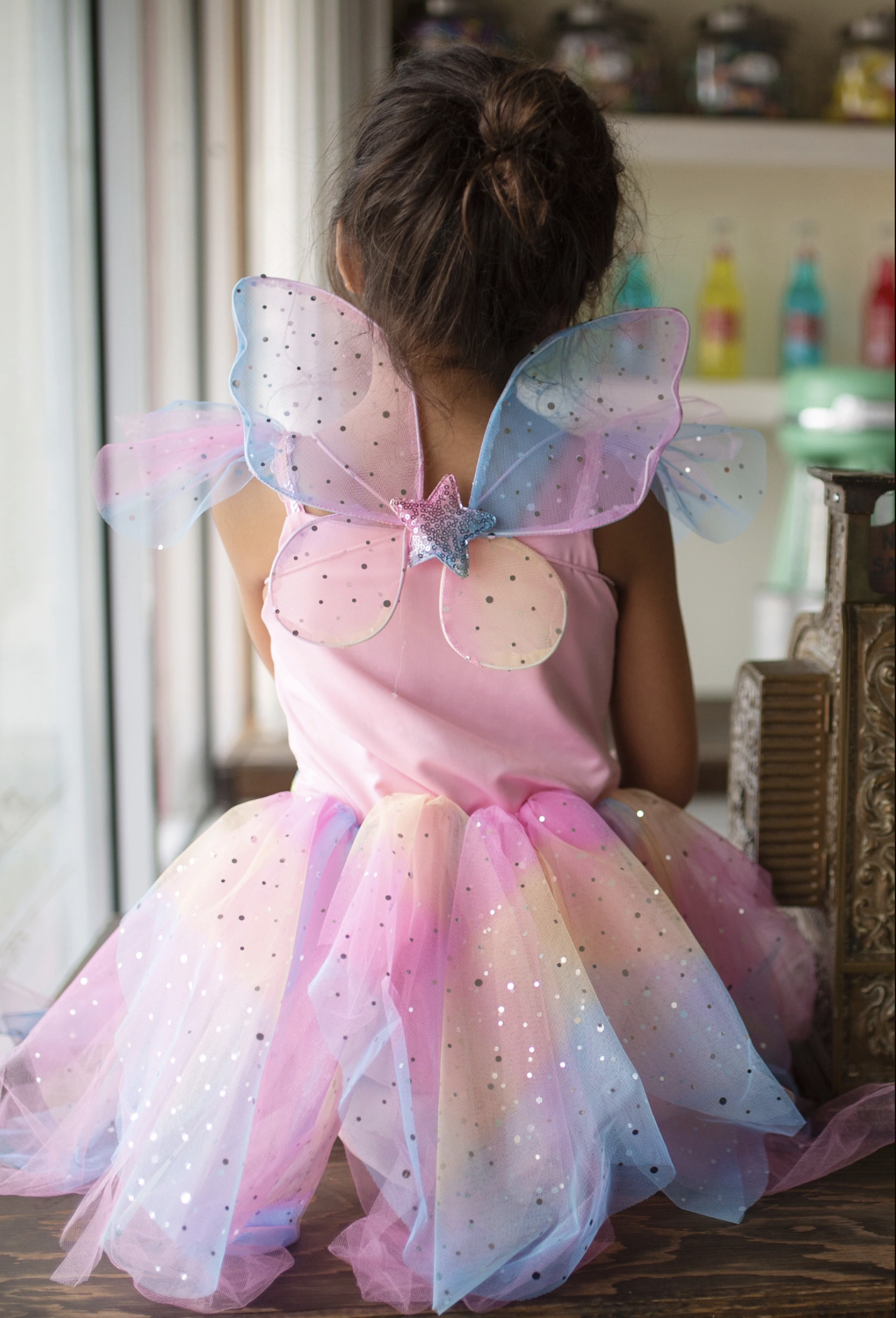 Rainbow Fairy Dress with Wings - Size 5-6 - Best for 5 year olds