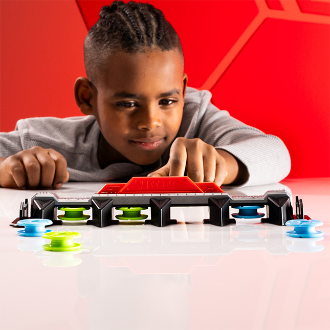 Boy launching a pod onto the Magshuto Knockout Rail