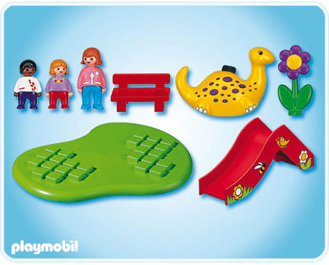 Playmobil 1.2.3 Playground Set Slide, Rocking Dino, Mom, 2 kids, Bench HTF