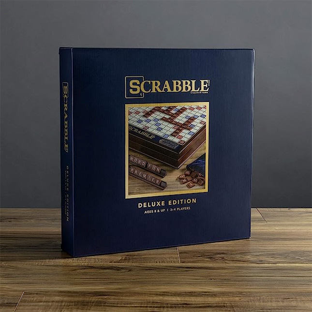 WS Game Company Scrabble Deluxe Edition with Rotating Wooden Game Board