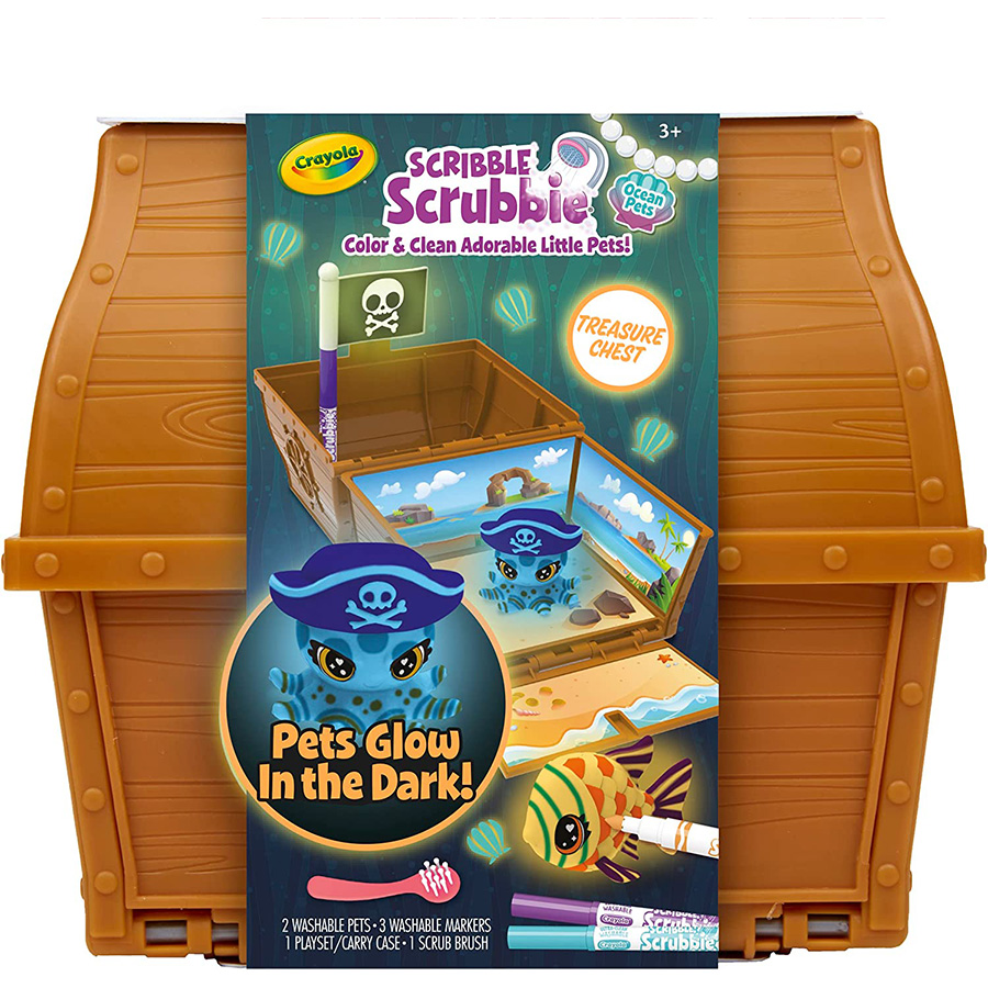 Scribble Scrubbie Pets Glow Ocean Treasure Chest Fat Brain Toys
