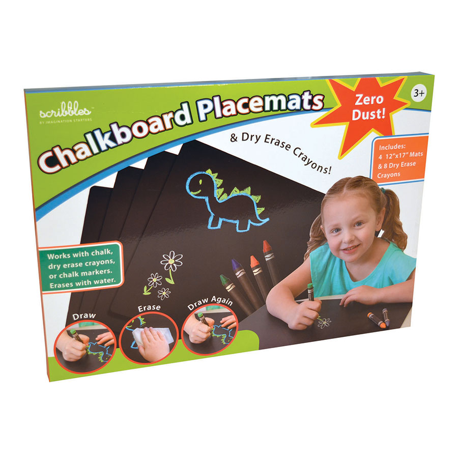 Chalkboard Placemats Reversible Set of 4 with Crayons 12 x 17 inch