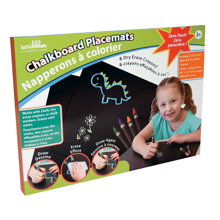 Chalkboard Placemats Reversible Set of 4 with Crayons 8.5 x 12 inch