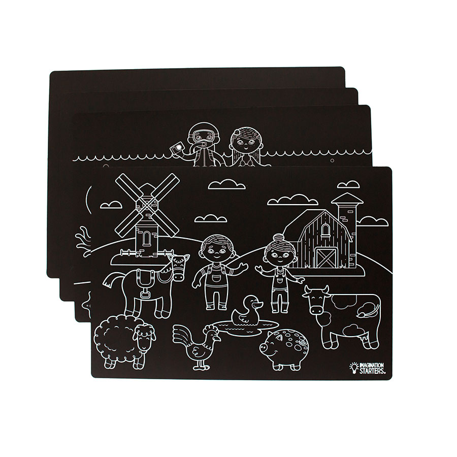 Chalkboard Placemats Reversible Mixed Set of 4 12 x 17 inch