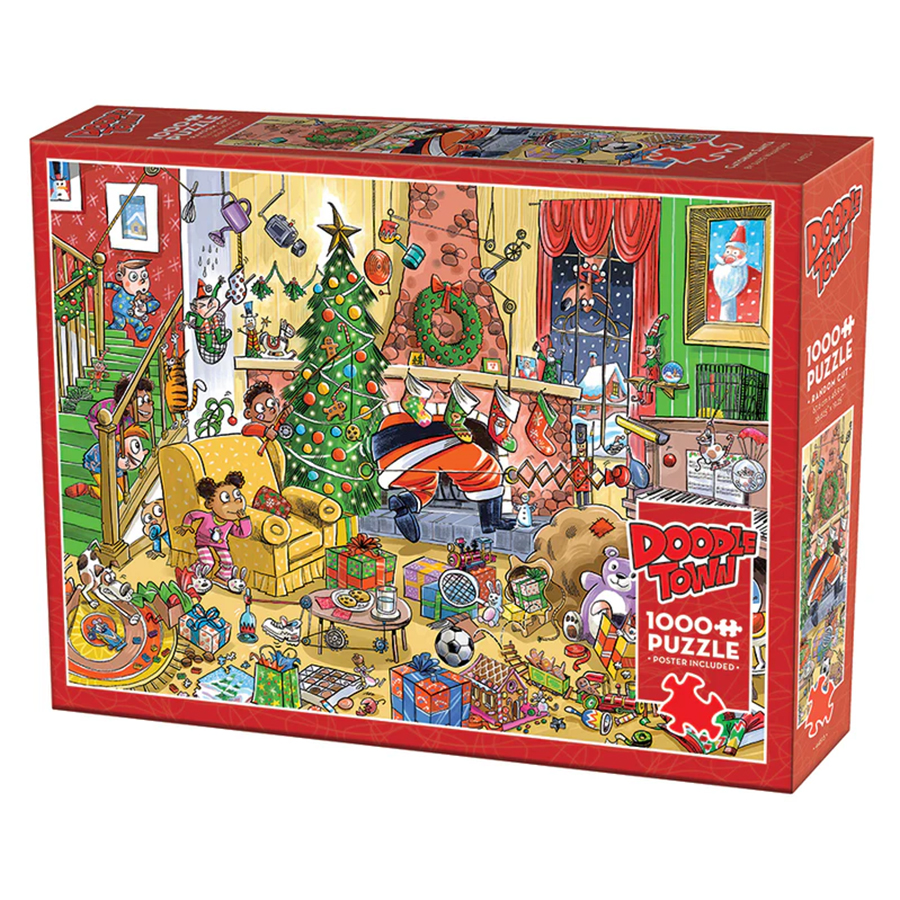 Puzzle DoodleTown: Catching Santa - Random Cut - 1000 pièces - Cobble-Hill-44513