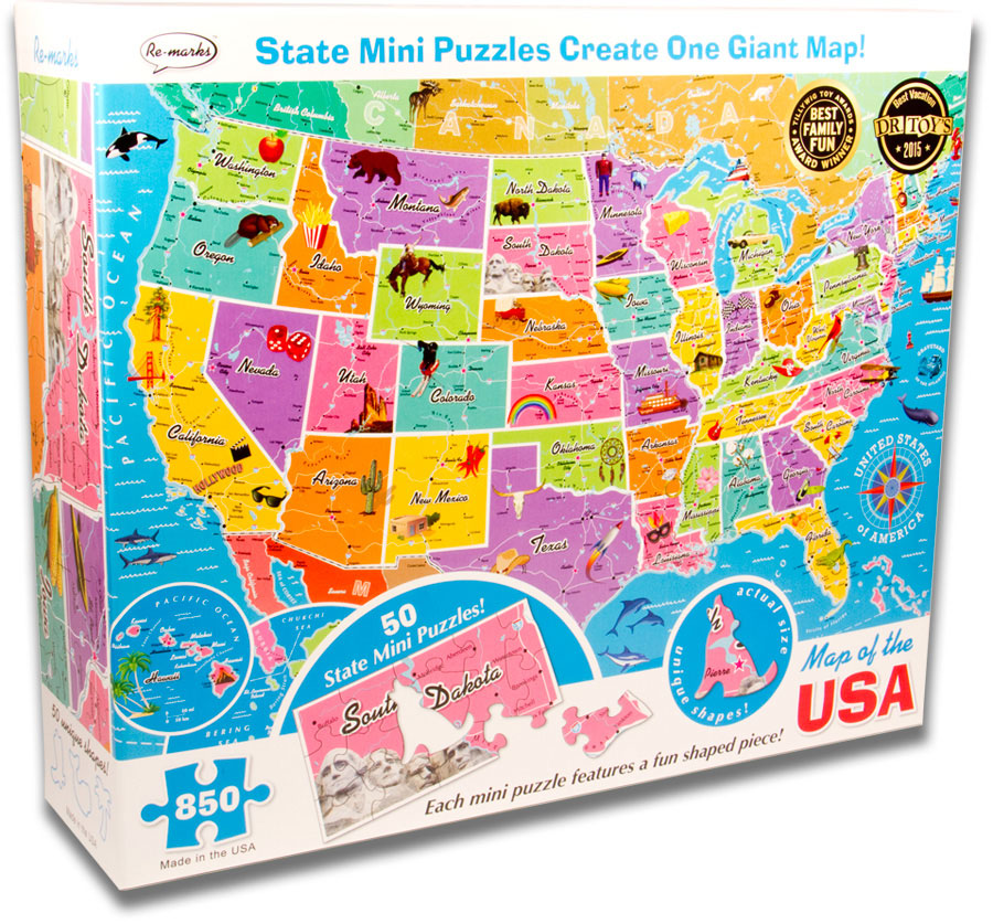 Map of the USA - 850 Piece Puzzle - - Fat Brain Toys