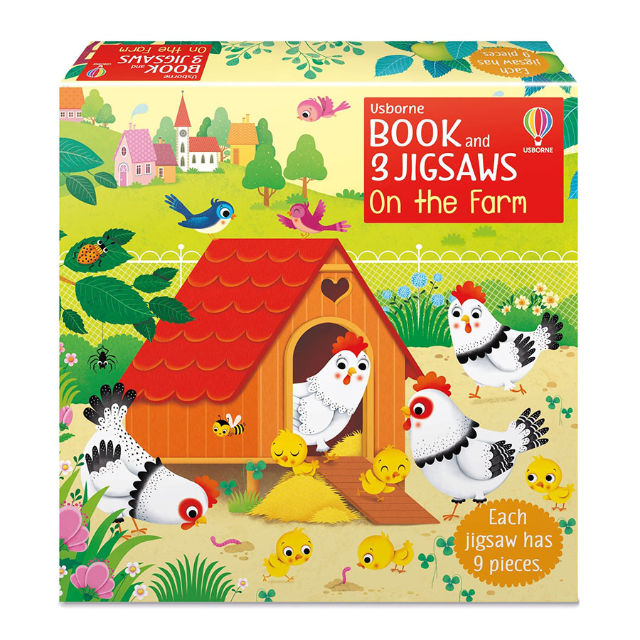 On The Farm Book & 3 Jigsaw Puzzles Fat Brain Toys