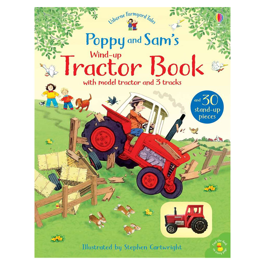 WindUp Tractor Book with Model Tractor and 3 Tracks Farm Toys