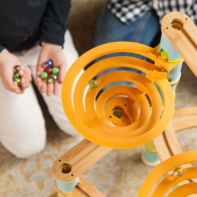 Costway Bamboo Build Run Toy with Marbles for Kids Over 4