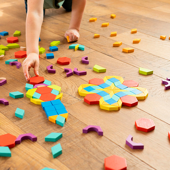 6-Piece Wooden Color Block Puzzle, Red/Yellow/Blue