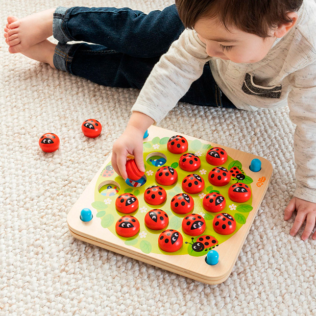 Educational Toy for Boys & Girls Cognitive Development Wooden Memory Matching Game for Kids Age 3 4 5 Years Old Family Board Games with 10 Fun Patterns Nene Toys Ladybug’s Garden Memory Game 
