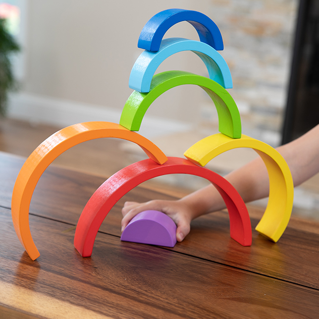 14 Pieces Wooden Rainbow Arch Blocks Building & Stacking Game Children Toy 