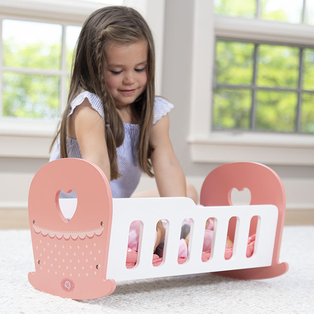 Wooden Toy Cradle, White Wooden Doll Cradle