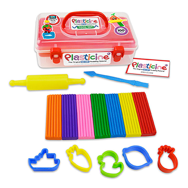 MODELLING CLAY SET FULL COLOURED PLASTICINE KIT Soft Shape Cutters & Roller NEW 