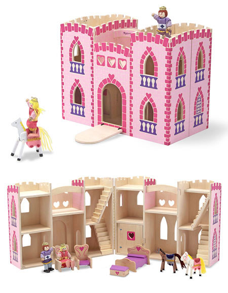 Melissa & doug folding princess castle wooden dollhouse with drawbridge deals and turrets