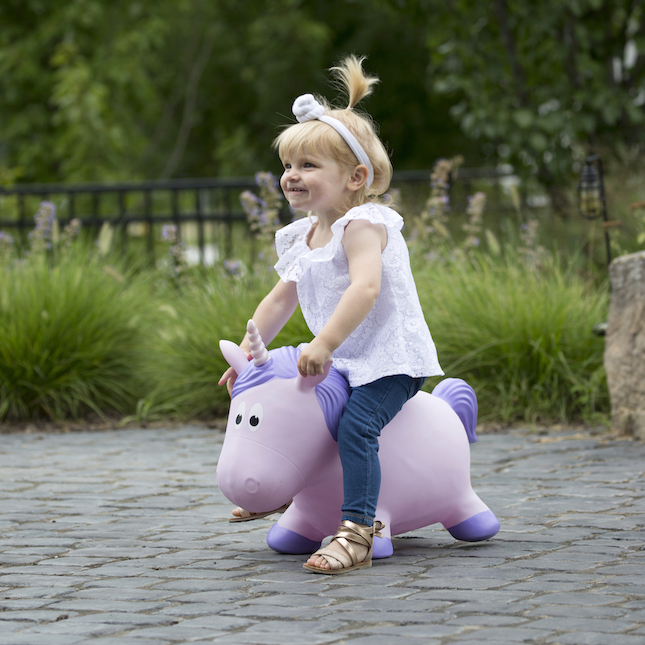 Farm Hoppers Award Winning Inflatable Bouncing Purple Unicorn Fantasy Hopper with Pump 
