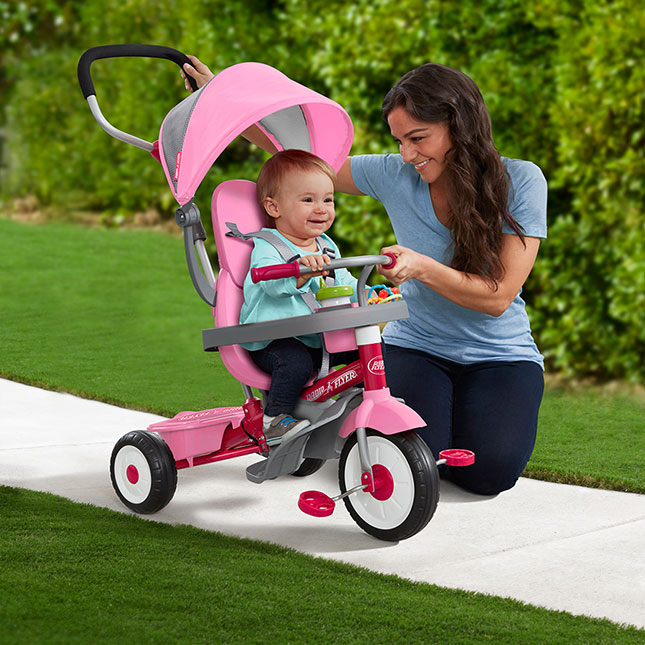 radio flyer tricycle with push handle pink
